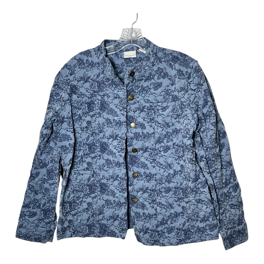 Kim Rogers Petite Womens Size PXL Jacket‎ Blue Stretch Chinese Collar Floral